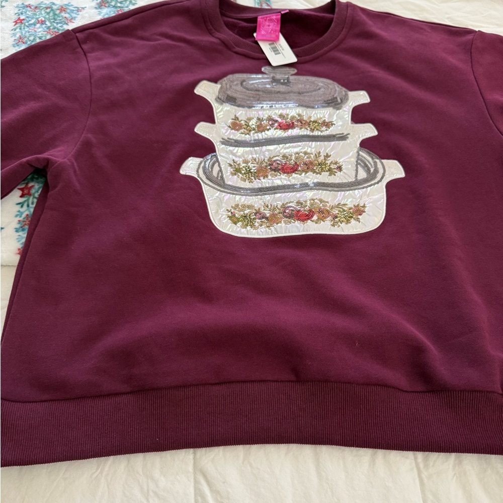 Queen of Sparkles Burgundy Sweatshirt with Floral embellished pots.